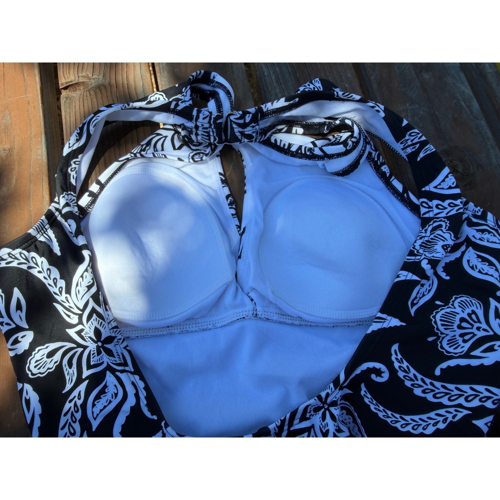 Jantzen Womens Black White Floral Paisley One Piece Swimsuit Size 8 JZSS8361 - Picture 2 of 5